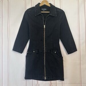 Retrofete Mercer Black Distress Denim Zip Dress Size S Italy Pockets $495